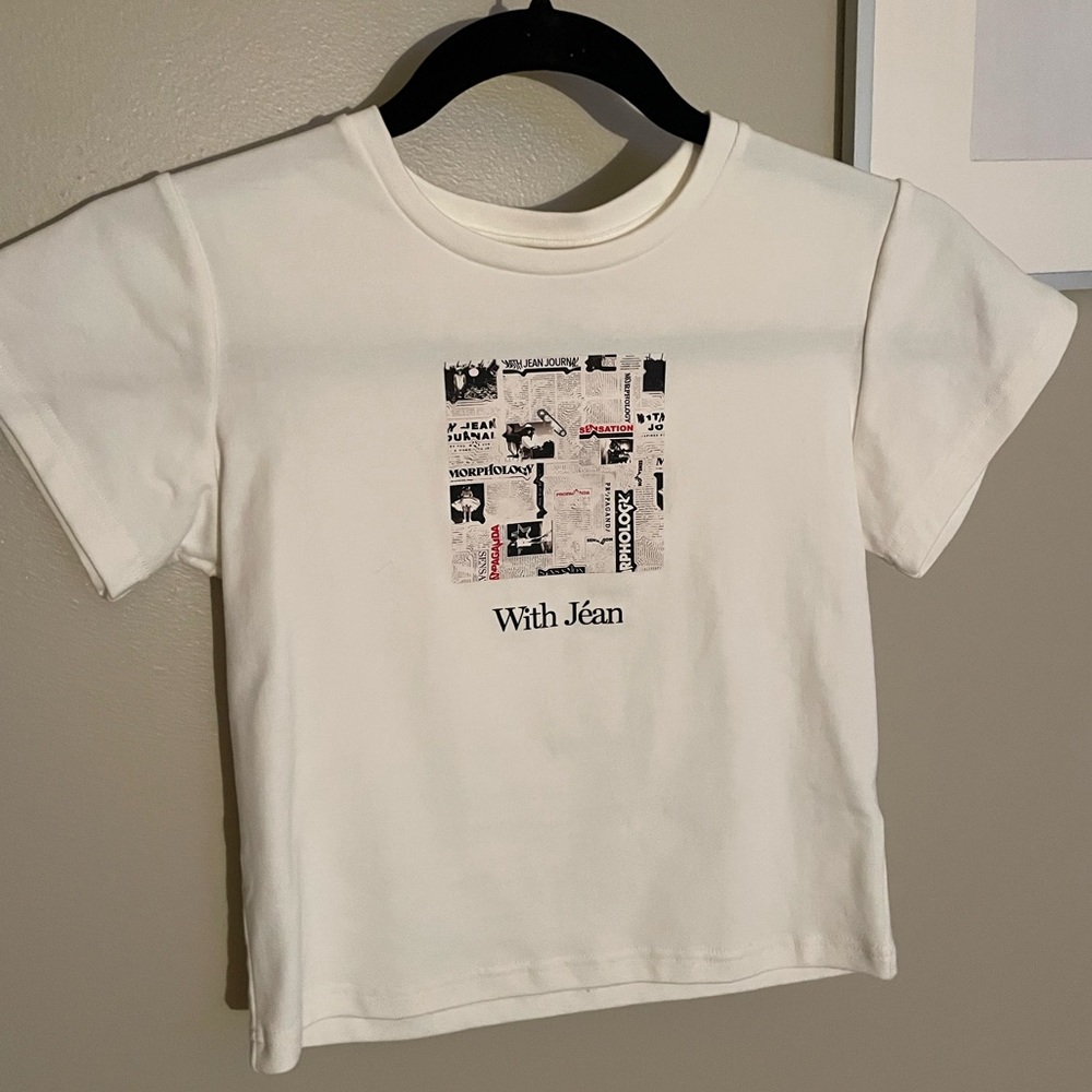 With Jéan White Graphic Crop Tee with Black and Red Print